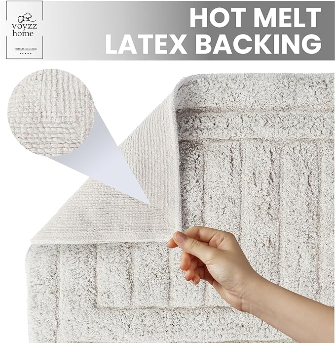 voyzz home Luxurious 100% Cotton Bathroom Rug Mat - Featuring Ultra-Soft Plushness, Non-Slip Design, Thickness, and Washability. Enhancing Home Decor, Bath Mat Measuring 20"x32" Striped Grey.…