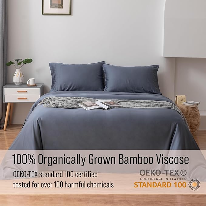 Bella Coterie Luxury Bamboo Viscose Queen Size Sheet Set | 100% Organically Grown | Ultra Soft | Cooling for Hot Sleepers | 18" Deep Pocket [Slate Blue]