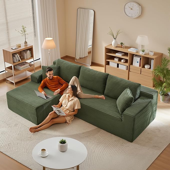 105''Sectional Cloud Couch with L Shaped Chaise,Modern Modular Sectional Sofa,Comfy Sectional Couches for Living Room,Bedroom,Apartment (Green, 105''W Left Facing Chaise)