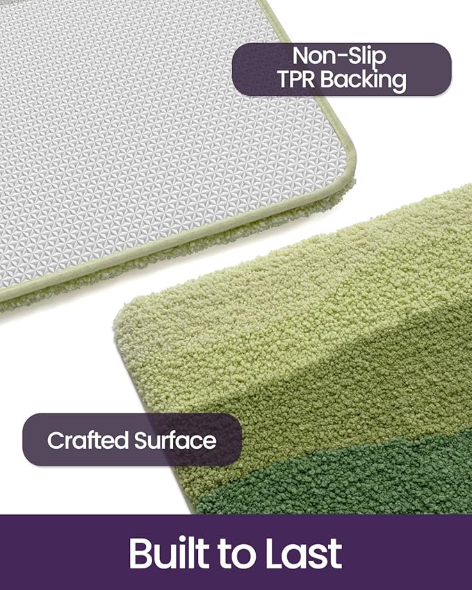 DEXI Bathroom Rugs Non Slip, 16x24 Washable Microfiber Bath Mat Quick Dry, Absorbent Ultra Soft Natural Mountains Bathmat for Shower Floor Tub Sink, Green