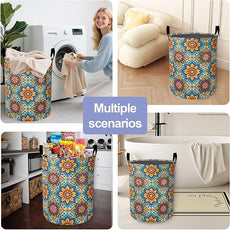 Laundry Basket,Retro Mandala Large Canvas Fabric Lightweight Storage Hamper Organizer Dirty Clothes Collapsible Waterproof for College Dorms,Bathroom