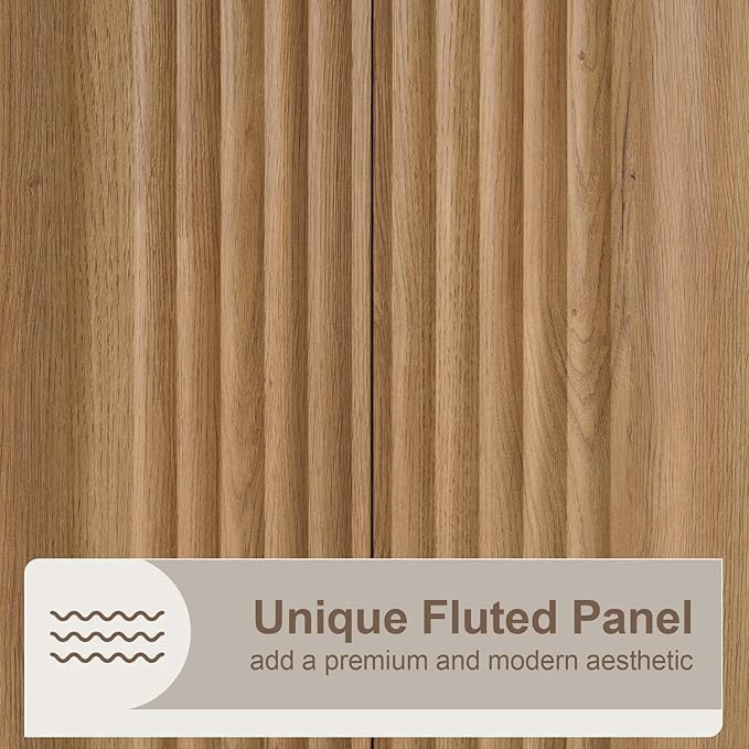 Yechen Buffet Cabinet with Storage, 31.5" Accent Sideboard Modern Credenza with Doors & Adjustable Shelves Fluted Media Console Wood Coffee Bar Table for Living Kitchen Dining Room