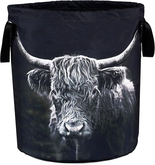 Highland Cow Laundry Basket Animal Foldable Oxford Cloth Funny Tote Bag Laundry Hamper Clothes Storage Bucket Organizer For Bathroom/Laundry Storage/Bedroom Storage Basket 17.7x13.7Inch