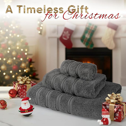 American Soft Linen Premium 3 Piece Towel Set, 1 Bath Towel 1 Hand Towel 1 Washcloth, 600 GSM 100% Cotton Turkish Towels for Bathroom, Dark Gray Towel Set