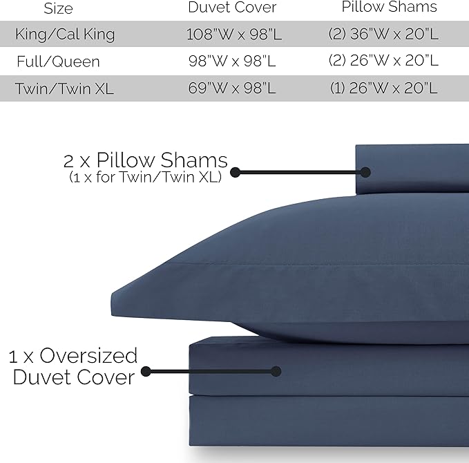 Southshore Fine Living, Inc. Premium Collection Oversized Twin Duvet Cover Bedding Set, Soft Steel Blue Duvet Cover Bedspread 2-Piece with Matching Sham (69 in Wide X 98 in Long), Navy Blue