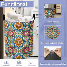 Laundry Basket,Retro Mandala Large Canvas Fabric Lightweight Storage Hamper Organizer Dirty Clothes Collapsible Waterproof for College Dorms,Bathroom