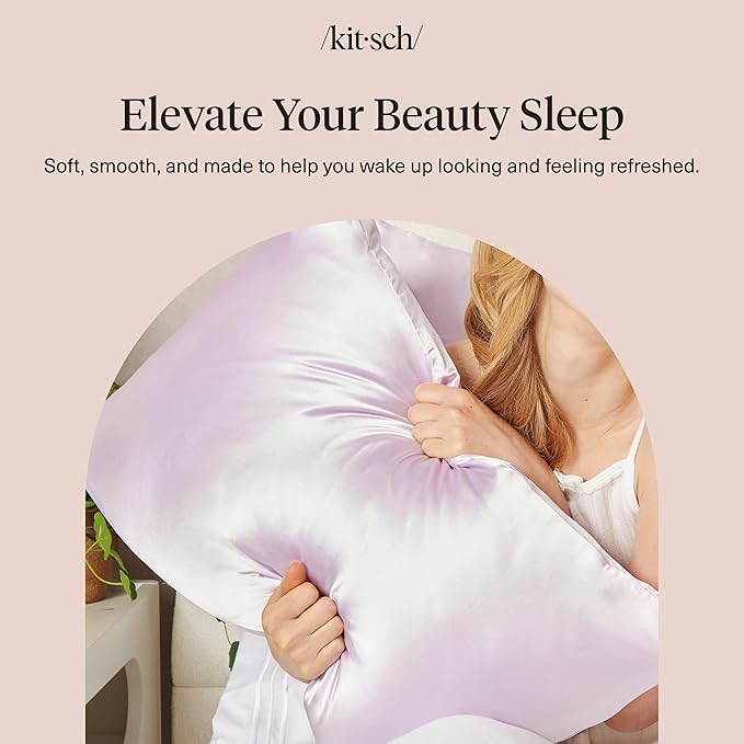 Kitsch Satin Pillowcase with Zipper for Hair & Skin, Softer Than Silk Pillow Cases Queen, Wrinkle-Free, Smooth and Cooling Satin Pillow Covers, Standard Size 19"x26" - Lavender