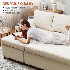 DURASPACE Sofa Bed, Sleeper Sofa Couch with Pullout Bed for Living Room, L Shaped Couch with Storage Chaise, USB, Cup Holder (Beige)