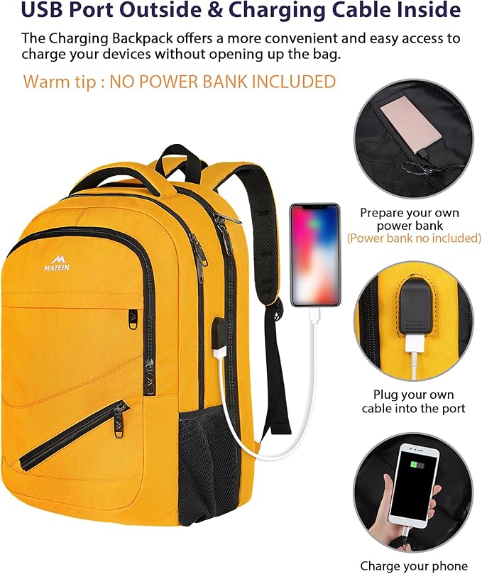 MATEIN 17 Inch Travel Backpack, Water Resistant Commute Work Carryon Bag with USB Charging Port & Luggage Sleeve, Fashion Large College Laptop Daypck, Warm Gifts Backpack for Men Women