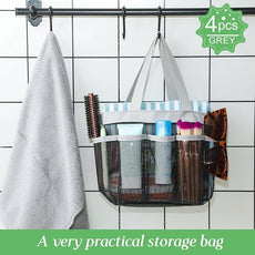 Hillban 4 Pcs Mesh Shower Caddy Portable Large Quick Dry Shower Caddy Basket with Deeper 8 Pockets and 2 Handles Hanging Bag for College Dorm Room(Gray)