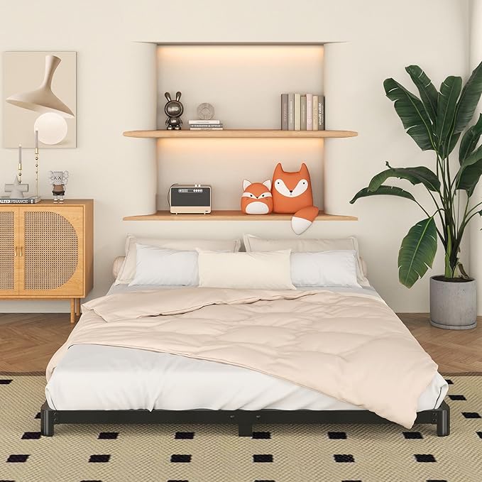 4 Inch Low Profile King Bed Frame with Rounded Corner Legs Heavy Duty Metal King Size Platform Bed Frame No Box Spring Needed, Easy Assembly, Noise Free, Black.