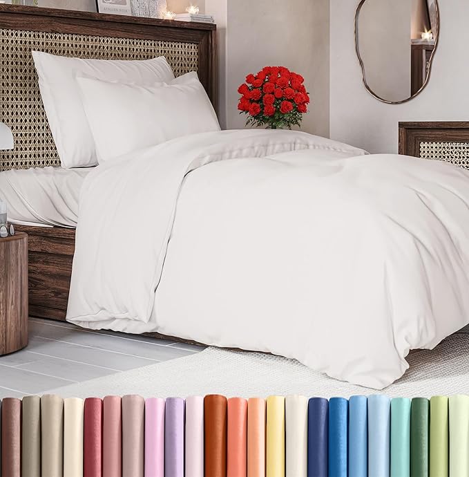 Duvet Cover Twin/Twin XL Size Set - Extra Soft Duvet Cover 68 x 90 with 1 Pillow Sham - Hotel Luxury, Easy Care and Fade Free w/ Zipper Closures & Ties - Comfy, Breathable Bedding Set (Antique White)