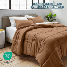 Bare Home Comforter Set - Queen Size - Ultra-Soft - Goose Down Alternative - Premium 1800 Series - All Season Warmth (Queen, Caramel)