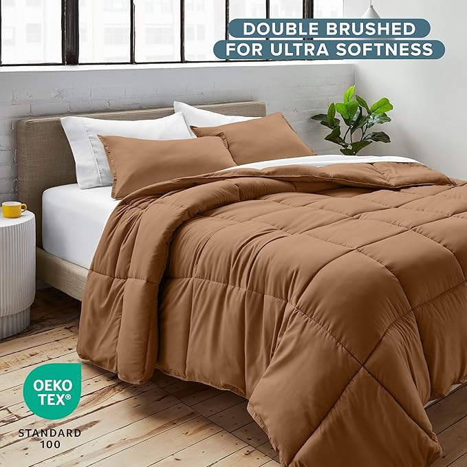 Bare Home Comforter Set - Queen Size - Ultra-Soft - Goose Down Alternative - Premium 1800 Series - All Season Warmth (Queen, Caramel)