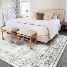 Washable Area Rug 8'x10' Floral Blue Boho Design Non-Shedding Non-Slip Easy Care Ideal for High Traffic Areas in Living Room Bedroom Office Coffee Table Kitchen Large Carpet