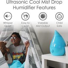 Crane Ultrasonic Cool Mist Humidifier for Bedroom, Baby Nursery, Kids Room, Plants, or Office, Large 1 Gallon Tank, Filter Optional, Aqua