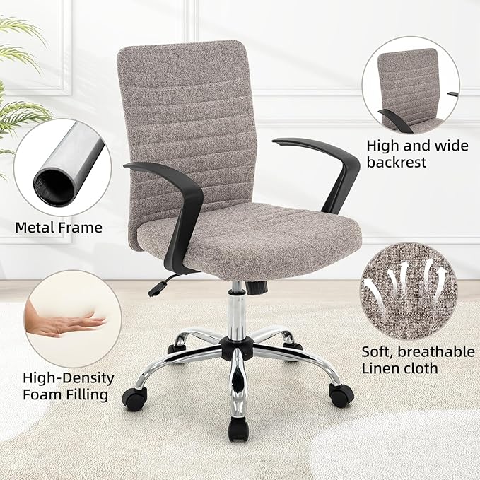 422 High Back Ribbed Office Chair Ergonomically Designed with Armrest Executive Swivel Computer Chairs with Wheels for Conference Study Leisure(Light Grey)