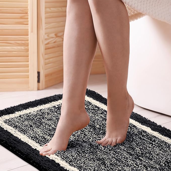 CozeCube Bath mats for Bathroom Non Slip, Fluffy Absorbent Microfiber Bath mat Washable, Aesthetic Bathroom Rugs, Small Jet Black Bath mat, Jet Black, 24" x 16"