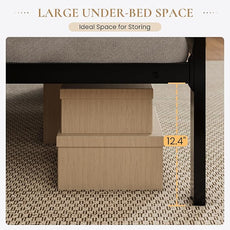 SHA CERLIN Full Size Metal Platform Bed Frame,Linen Upholstered Button Tufted Headboard, Mattress Foundation with 12.4” Under-Bed Storage, Noise-Free, Easy Assembly, No Box Spring Needed, Dark Grey