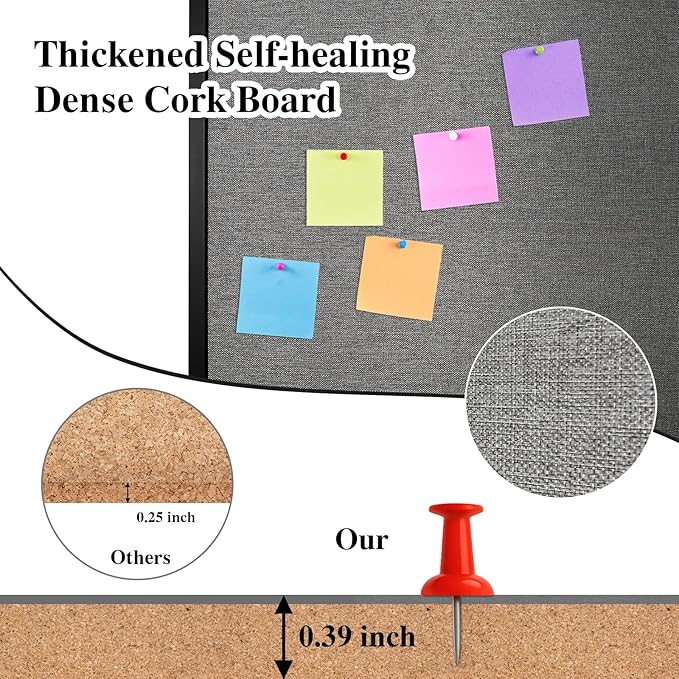 Bulletin Board 36 x 24 Inch, Cork Board for Walls, Wood Framed Bulletin Boards with Grey Canvas, Wall Mounted Corkboard for Office School Home Decorative