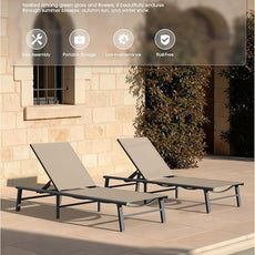 Ciokea Aluminum Outdoor Lounge Chair Set of 4- No Assembly Needed, Foldable Patio Chaise Lounge with 5 Adjustable Positions, Reinforced Frame for Extra Durability, Pool Beach Lounge Chair,Khaki