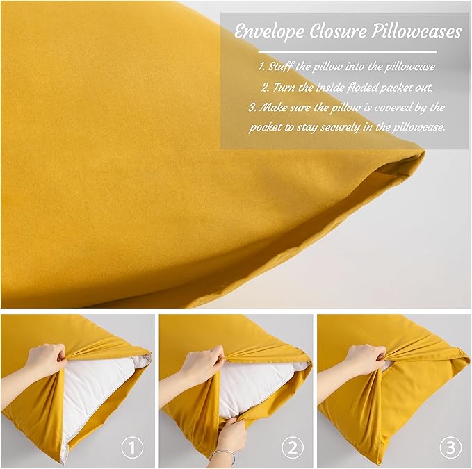 NTBAY Ginger Yellow Microfiber Pillowcases Set of 2, 20x26 Inches, Soft, Wrinkle, Fade Resistant