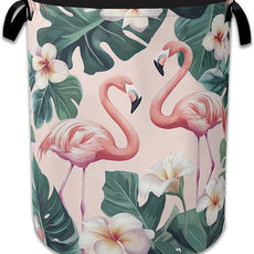 Pink Flamingo Laundry Basket,Foldable Waterproof Oxford Cloth Tote Bag Palm Leaf Laundry Hamper with Handles,20.8