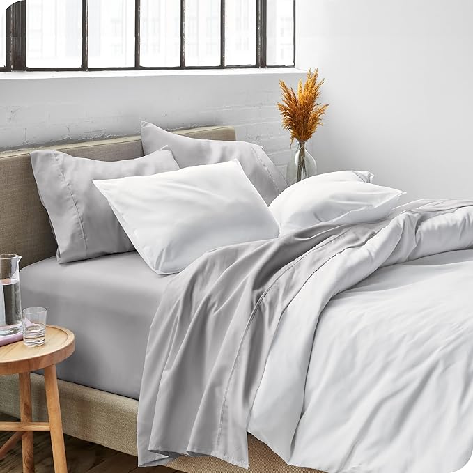 Bare Home Split Head Flex King Sheet Set - 1800 Ultra-Soft Microfiber Bed Sheets - Double Brushed - Deep Pockets - Easy Fit - 4 Piece Set - FlexTop King Bedding (Split Head Flex King, Light Grey) BareHome