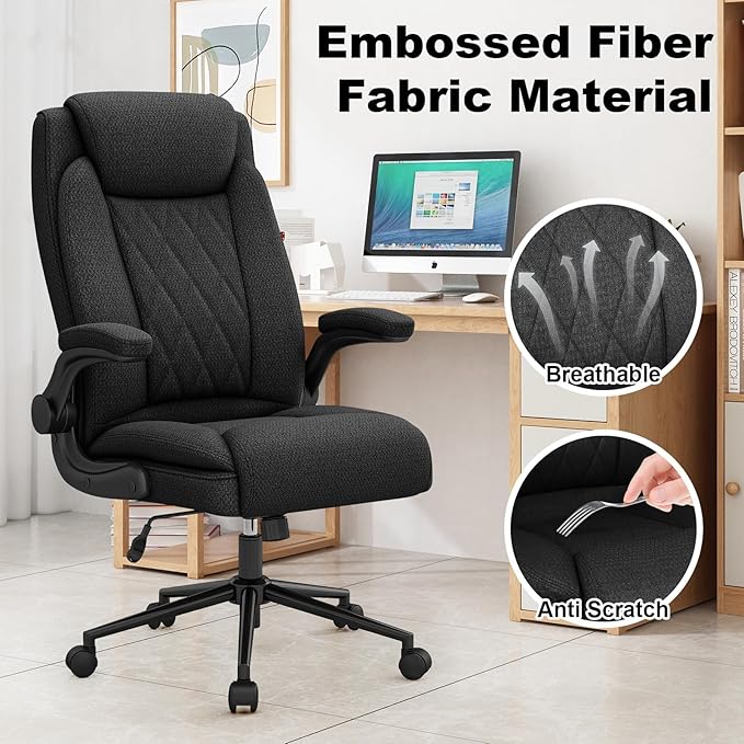 ralex-chair Big and Tall Office Chair -500 lb Heavy Duty Office Chair for Big Man, Fabric High Back Executive Office Desk Chair with 120° Tilt Rock,Computer Desk Chair with flip up arm - Black
