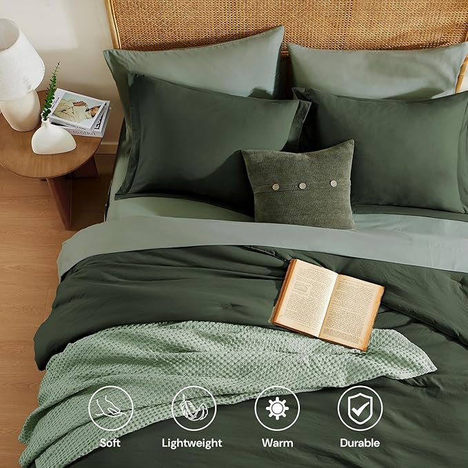 WRENSONGE Queen Comforter Set - 7 Pieces Deep Forest Soft Bed in a Bag Queen with Fitted Sheet, Flat Sheet, 2 Pillow Shams, and 2 Pillowcases- Warm Bedding Sets for All Season