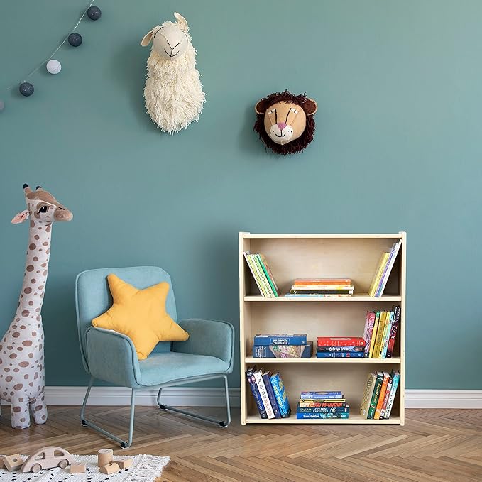 3-Shelf Bookcase, Montessori Bookshelf and Storage Unit in Birch Plywood, Arts & Crafts Supplies Organizer for Toddlers (36")