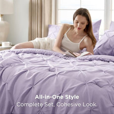 Bedsure Full Comforter Set Light Purple - Bed in a Bag Full Size Bedding Set 7 Pieces, GentleSoft™ Pintuck Bed Set Gift for Family, Pinch Pleat All Season Comforter with Sheets, Pillowcases & Shams