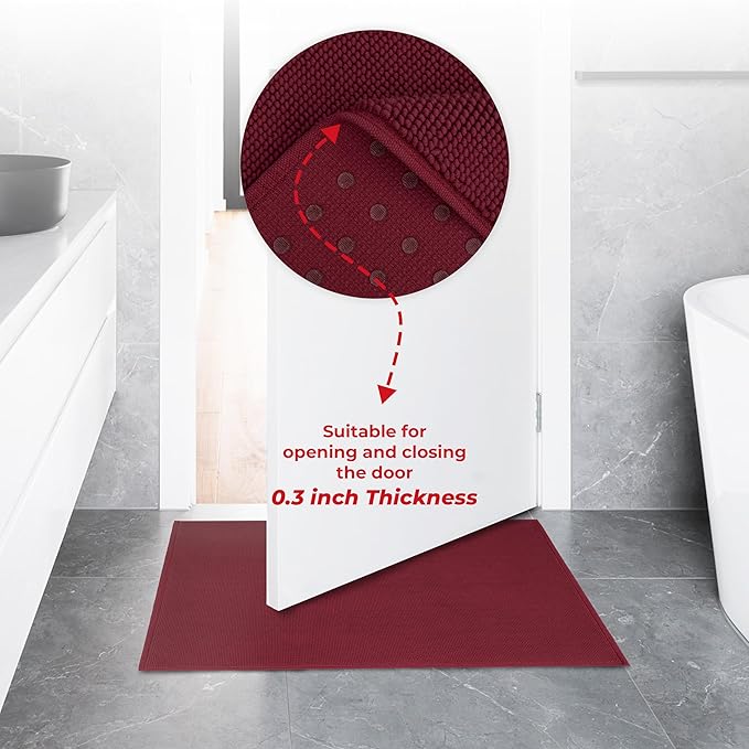 American Soft Linen Bath Rug, 20 in 34 in 100% Cotton Bath Mats Rugs for Bathroom, Slip Reducer Washable Shaggy Form Area Rugs, Burgundy Red Bath Rug