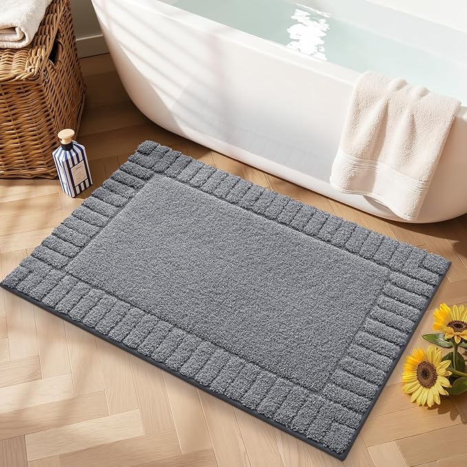 LUMI Bathroom Rugs Non Slip with Rubber Backing, Extra Soft Plush Microfiber Bath Rug Absorbent, Machine Washable Bath Mat Quick Dry for Tub, Shower, Hotel, Dark Grey, 16"x24"