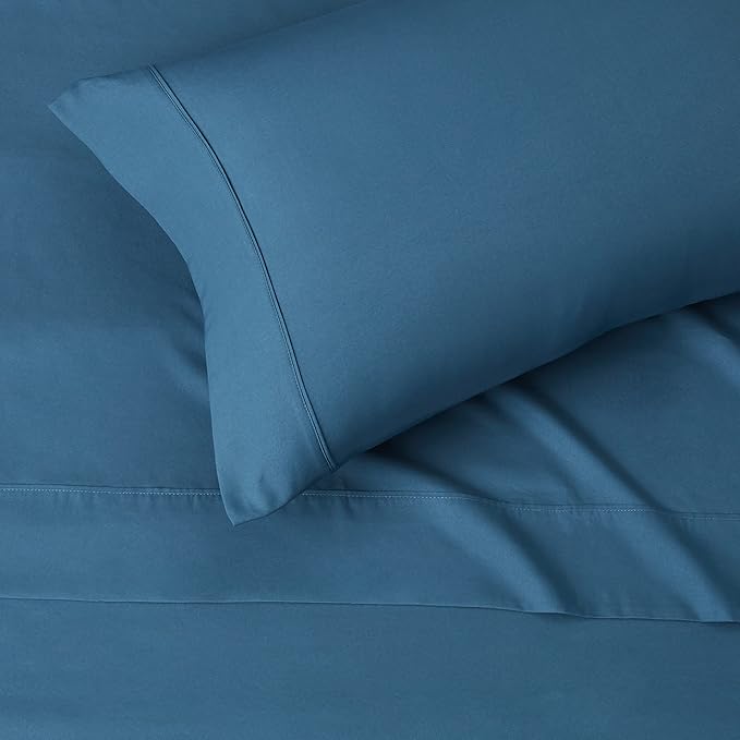 Amazon Basics Lightweight Super Soft Easy Care Wrinkle Free Microfiber 3 Piece Bed Sheet Set with 14-Inch Deep Pockets, Twin, Dark Teal, Solid, Kids, Men & Women Bedding (Pack of 4) AmazonBasics