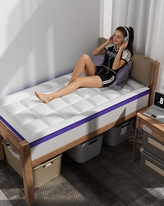 Dual Layer Memory Foam Twin XL Mattress Topper - 2 Inch Gel Egg Crate Foam and 2 Inch Cooling Pillow Top Cover Rayon, Twin Extra Long College Dorm Support