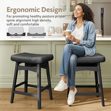 MAISON ARTS Black Counter Height Bar Stool for Kitchen Counter Solid Wood Legs with Faux Leather Saddle Seat Farmhouse Barstool for 34