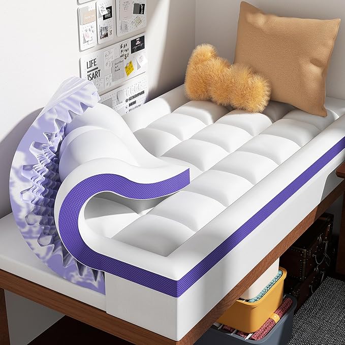 Dual Layer Memory Foam Twin XL Mattress Topper - 2 Inch Gel Egg Crate Foam and 2 Inch Cooling Pillow Top Cover Rayon, Twin Extra Long College Dorm Support