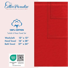 Cotton Paradise 6 Piece Towel Set, 100% Cotton Soft Absorbent Turkish Towels for Bathroom, 2 Bath Towels 2 Hand Towels 2 Washcloths, Red Towel Set