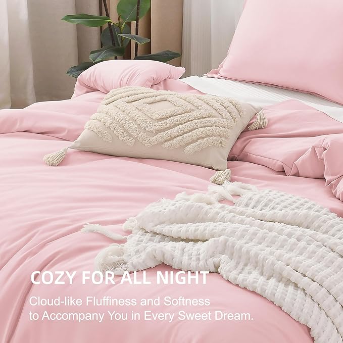 Litanika Comforter Set, Lightweight Solid Bedding Comforter Set, Fluffy Down Alternative Bed Set, Baby Pink, Twin XL