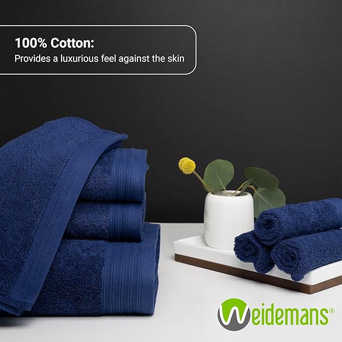 Premium 8 Pieces Towel Set Including 2 Bath Towels 30" x 56", 2 Hand Towels 18" x 30" and 4 Washcloths 13" x 13" - Color: Navy Blue | Pure Cotton |Machine Washable high Absorbency