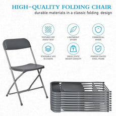 10 Pack Gray Plastic Folding Chairs for Outside, Portable Stackable Commercial Metal Foldable Chairs with Steel Frame for Home Events Office Wedding Party, 350lbs Capacity