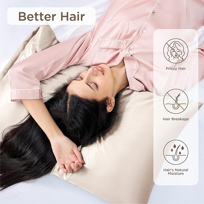 Bedsure Satin Pillowcases Standard Set of 4 - Beige Silk Pillow Cases for Hair and Skin 20x26 inches, Satin Pillow Covers 4 Pack with Envelope Closure, Gifts for Women Men