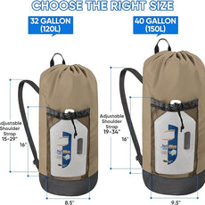 BALEINE 120L Laundry Bag Backpack, 900D Oxford Fabric Large Travel Laundry Bags with Shoulder Straps and 2 Mesh Pockets for College Dorm, Apartment, Laundromat (Khaki, 120L)