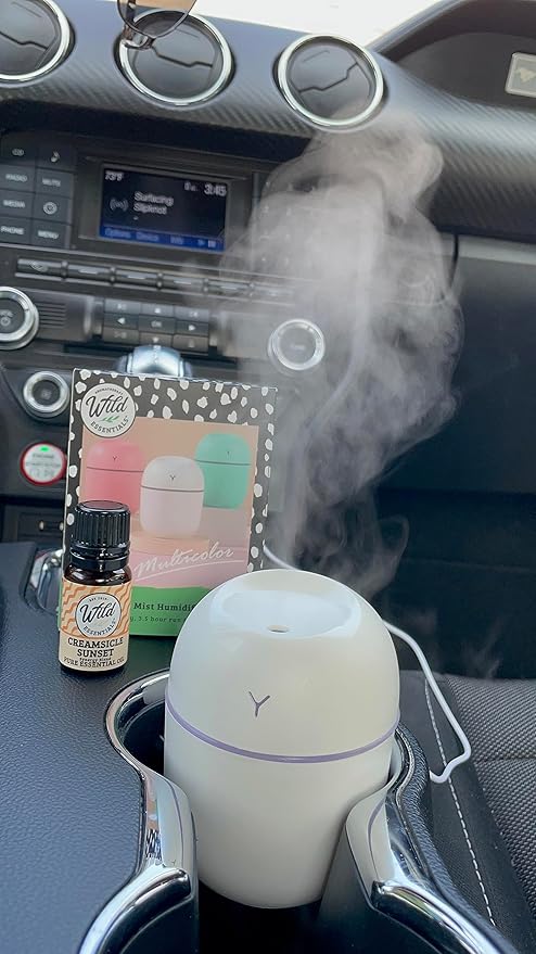 Wild Essentials 220ml Cool Mist Essential Oil Diffuser/Humidifier, Aromatherapy, Nightlight, Portable, USB Power, Auto Off, Room, Office, Car (White)