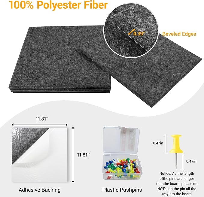 Large Cork Board Tiles for Wall with Push Pins, 36" x 24" Bulletin Board Sets, Self-Adhesive Pin Board | Magrowill 6 Packs Felt Panels for Office Home Classroom Dorm Interior Wall Decor