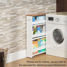 TEAMIX 4 Tier White Slim Storage Cart with Handle, Slide Out Storage Rolling Utility Cart Mobile Shelving Unit Organizer Trolley for Small Spaces Kitchen Laundry Narrow Places