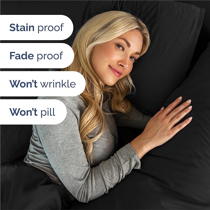 Twin XL 4 Piece Sheet Set - Cooling & Breathable Bed Sheets - Hotel Luxury Bed Sheets for Women, Men, Kids & Teens - Bedding with Deep Pockets & Easy Fit - Soft and Wrinkle Free - Twin XL Black Sheets