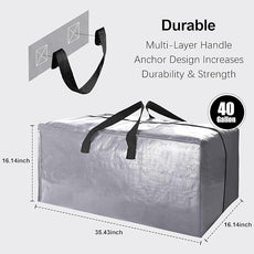 6 Pack Heavy Duty Extra Large Moving Bags W/Backpack Straps - Strong Handles & Zippers, Storage Totes For Space Saving, Fold Flat, Alternative to Box and Bin (40 gal, Silver)