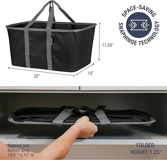 CleverMade Collapsible Laundry Tote - Midnight Black Shadow Gray 2-Pack 50L - Foldable Storage Organization Container for Clothes Laundry Room Storage